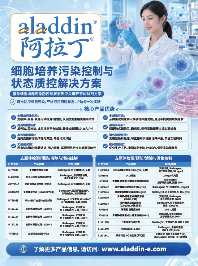 阿拉丁细胞培养污染控制与状态质控解决方案